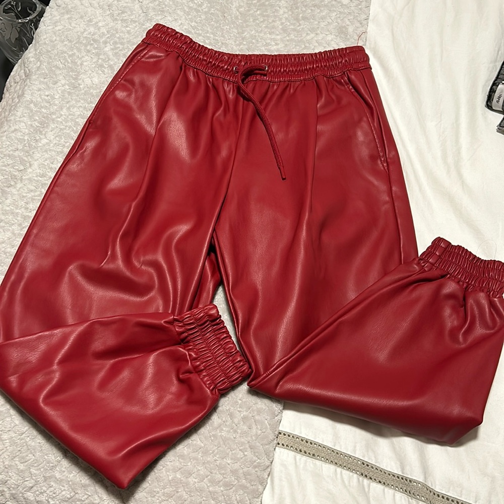 Zara red leather pants